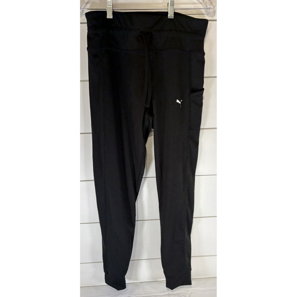 Puma Women's Black Running Leggings Logo Yoga Pants with Pocket Size Large L